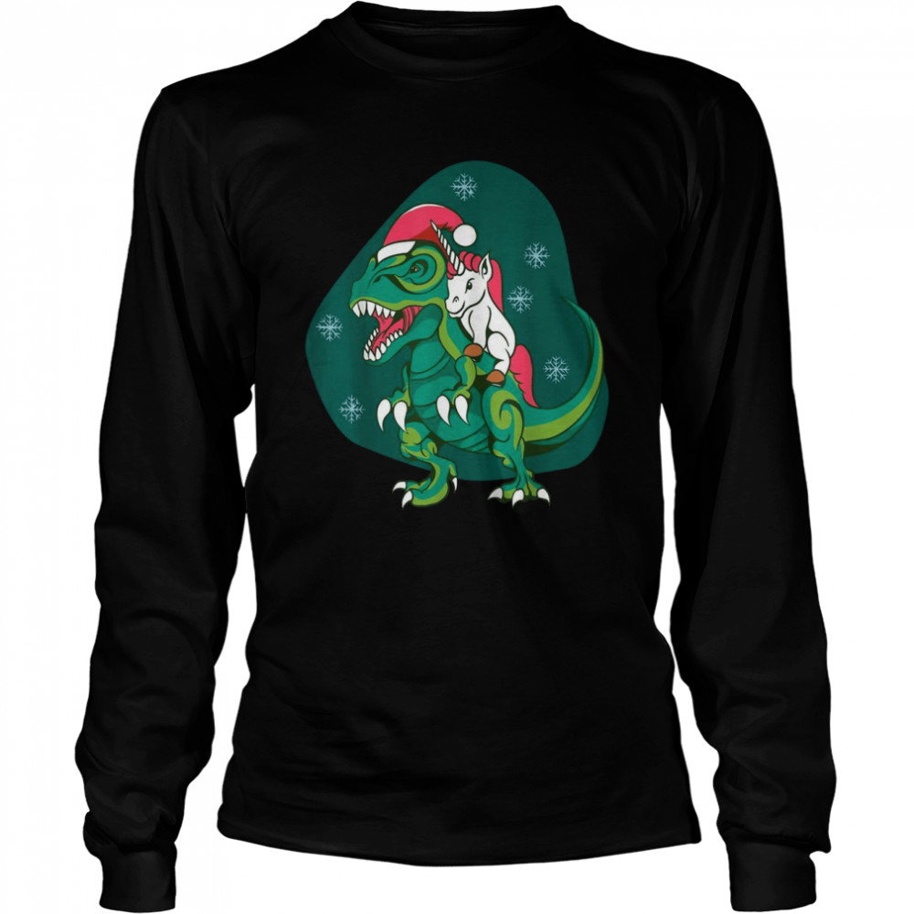 Unicorn Santa Claus Riding Dinosaurs Christmas cute Long Sleeved T-shirt