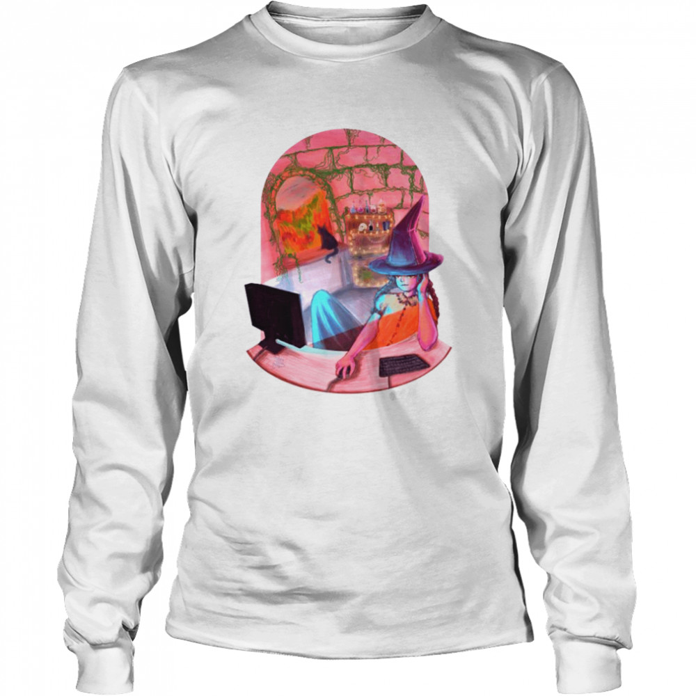 Gamer Witch Halloween art shirt Long Sleeved T-shirt