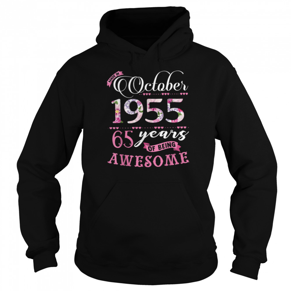 65th Birthday Floral Born in October 1955 Unisex Hoodie