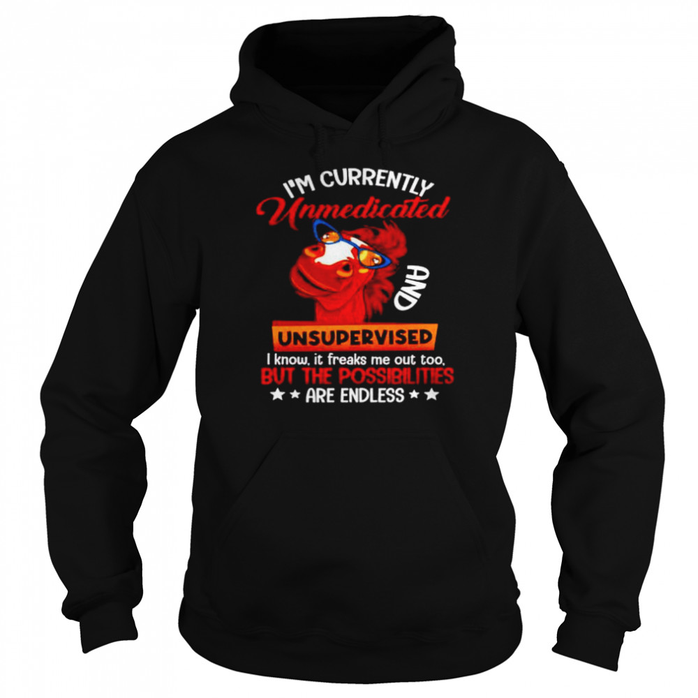 Awesome horse I’m currently unmedicated and unsupervised shirt Unisex Hoodie