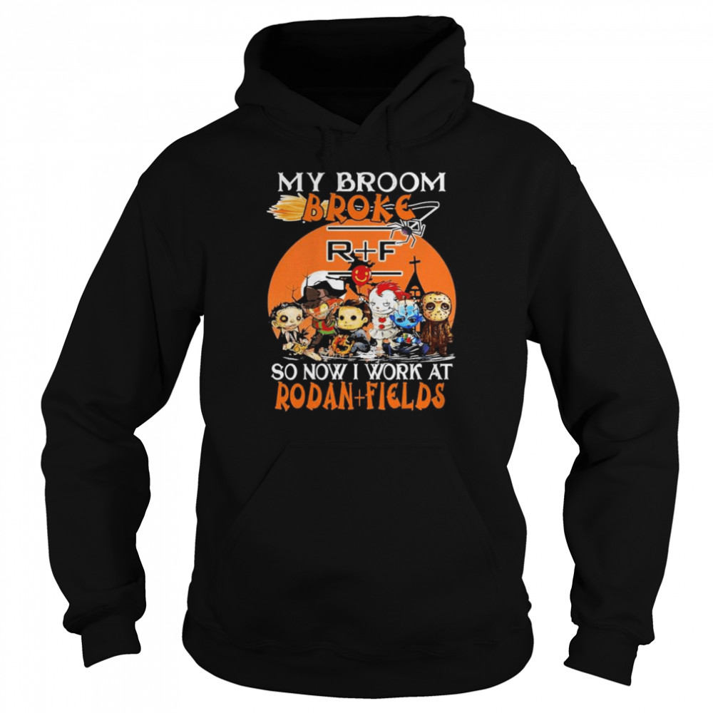 Horror movie character chibi my broom broke so now i work at Rodan + Fields halloween shirt Unisex Hoodie