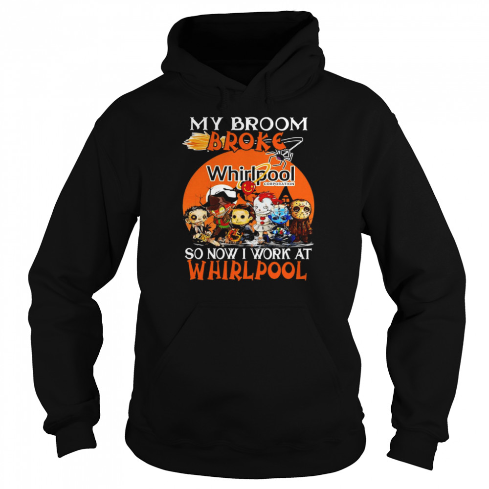 Horror movie character chibi my broom broke so now i work at Whirlpool halloween shirt Unisex Hoodie