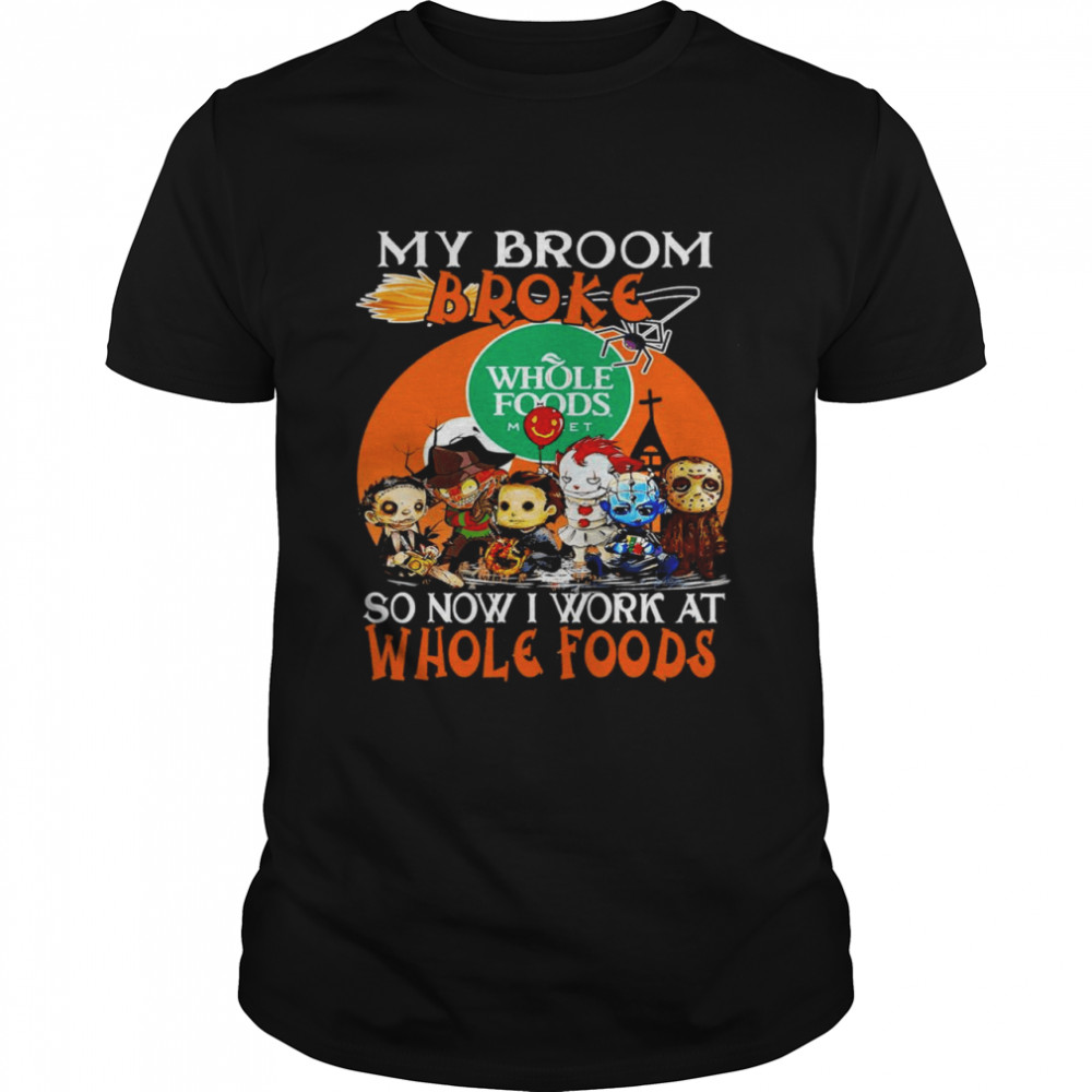 Horror movie character chibi my broom broke so now i work at Whole foods halloween shirt Classic Men's T-shirt