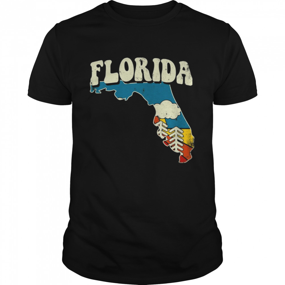 Florida Vintage State Rainbow Hippie Retro 70s Map Shirt