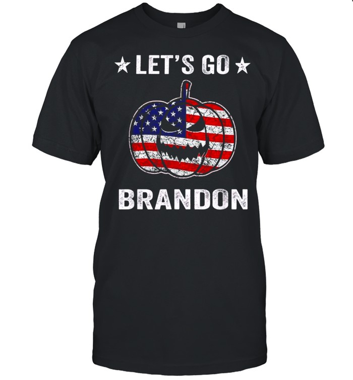Let’s Go Brandon Impeach Biden Halloween Pumpkin USA Flag Tee Shirt