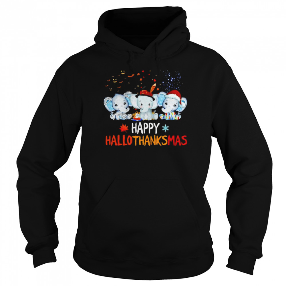 Premium elephant happy Hallothanksmas Halloween Thanksgiving Xmas shirt Unisex Hoodie