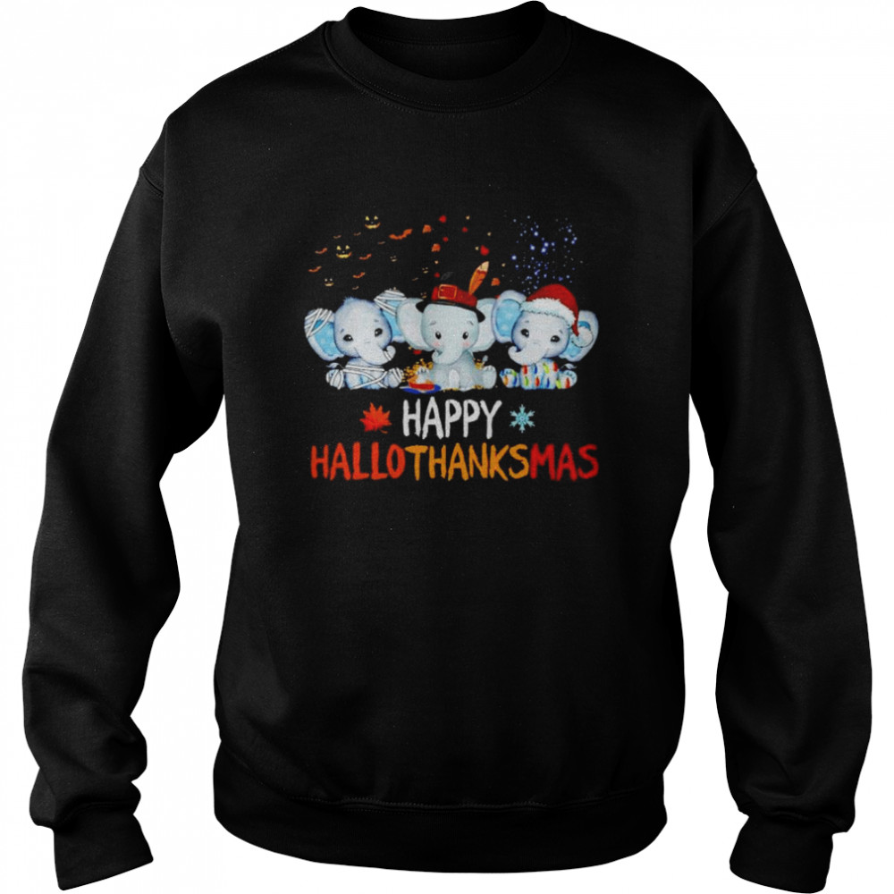 Premium elephant happy Hallothanksmas Halloween Thanksgiving Xmas shirt Unisex Sweatshirt