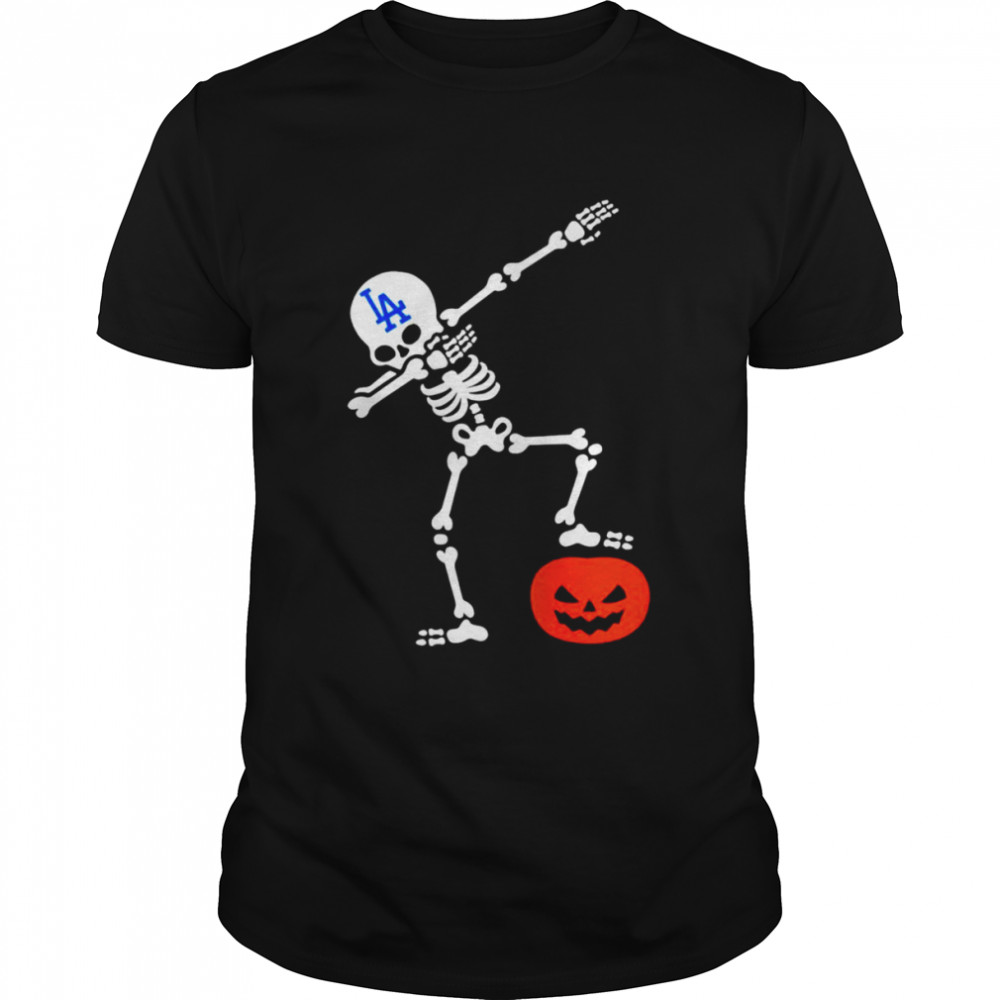 Los Angeles Dodgers Baseball Halloween Skeleton Dabbing  Classic Men's T-shirt