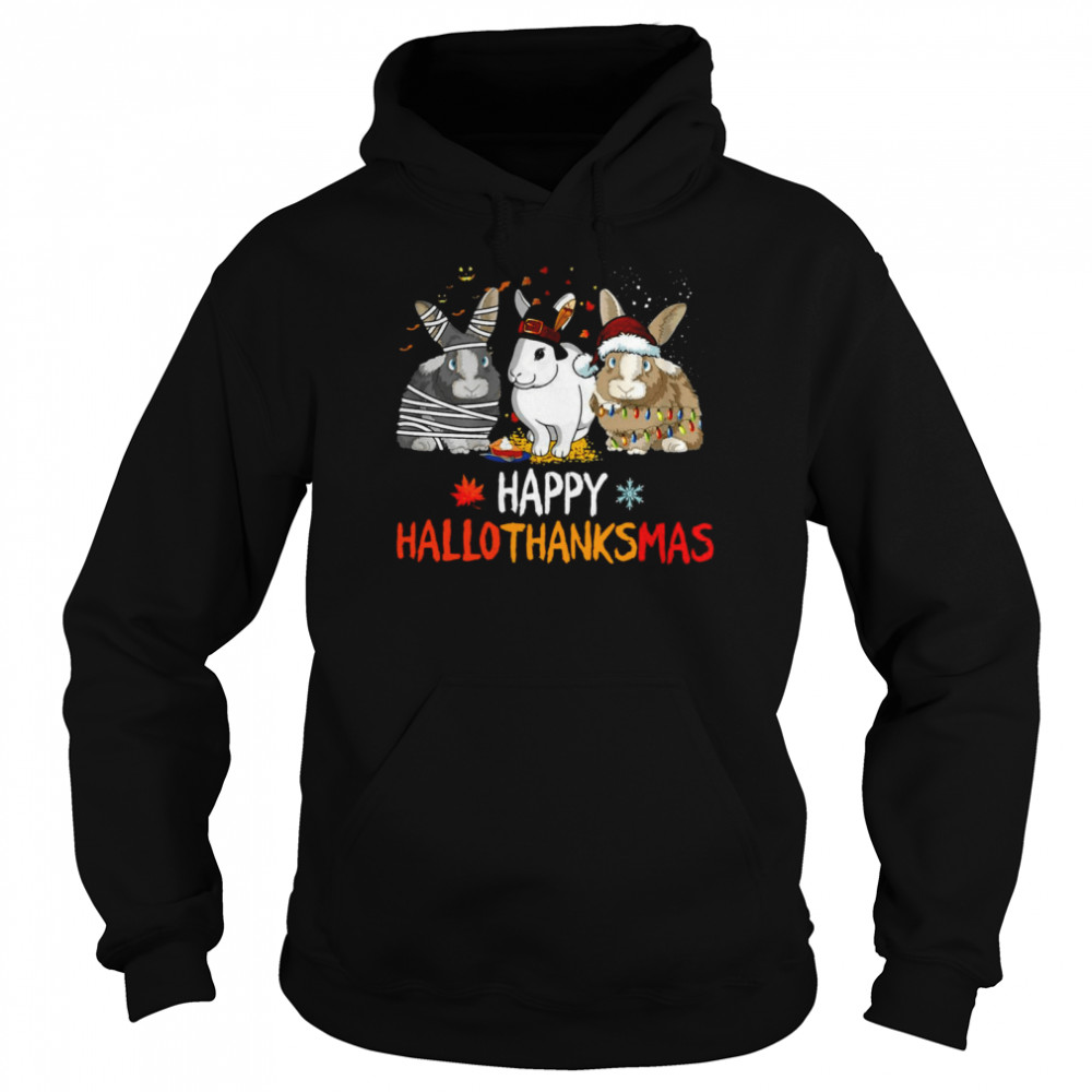 Rabbit Happy HalloThanksMas Christmas Halloween Unisex Hoodie