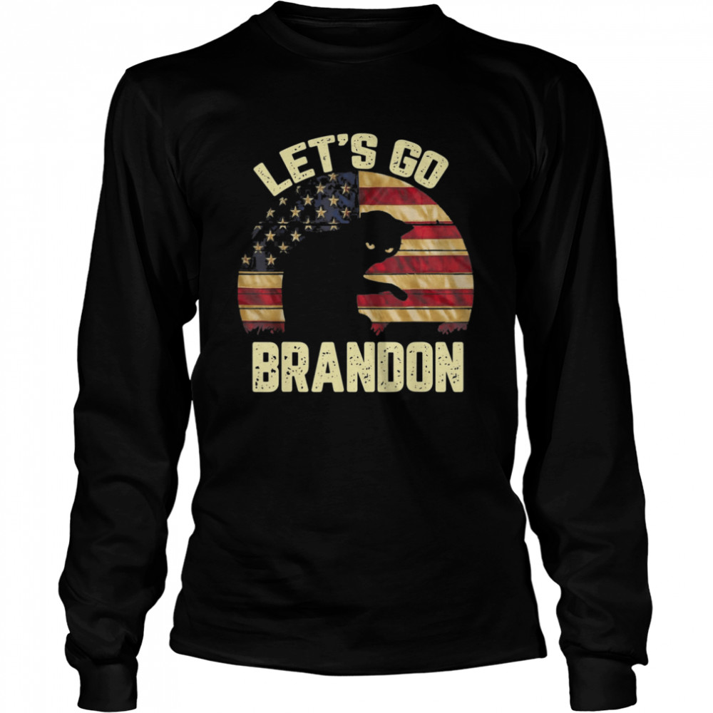 Let’s Go Brandon US Flag ANGRY CAT Long Sleeved T-shirt