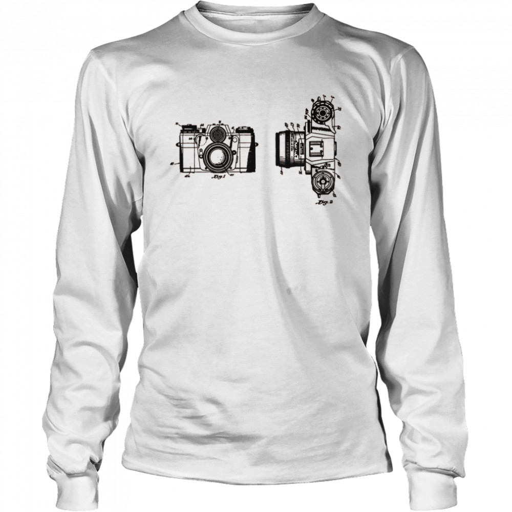 Camera Blueprint Vintage Patent Photography Photographer Long Sleeved T-shirt