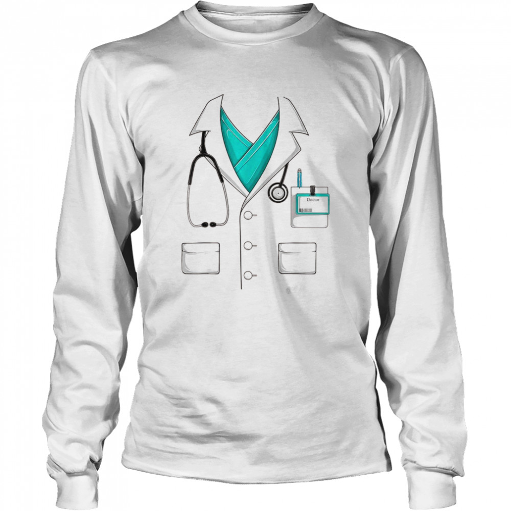 Doctor White Lab Coat Halloween Costume Long Sleeved T-shirt