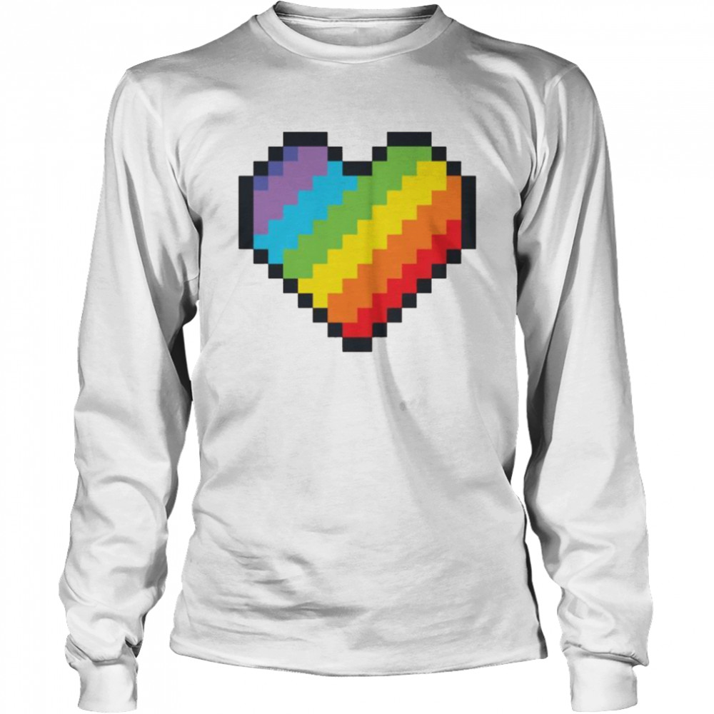 LGBT Pride Rainbow Pixel Art Heart Gaymer Long Sleeved T-shirt