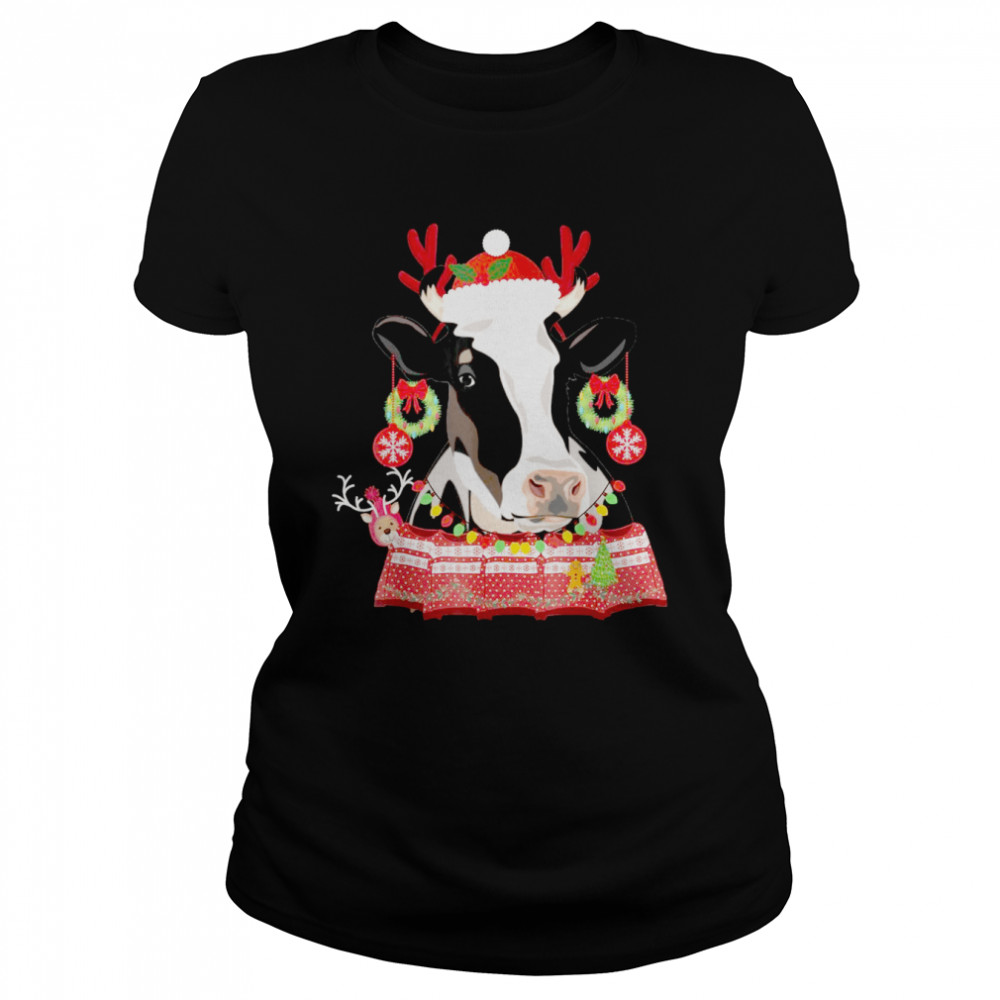 MERRY MOO CHRISTMAS DAIRY COW WEARING UGLY Classic Women's T-shirt