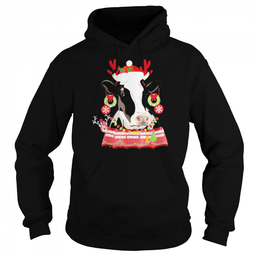 MERRY MOO CHRISTMAS DAIRY COW WEARING UGLY Unisex Hoodie