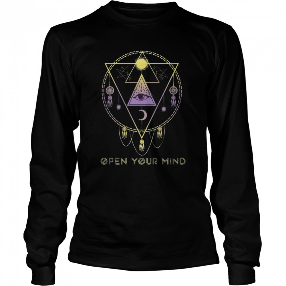 Open Your Mind All Seeing Eye Sun Moon Occult Magic Long Sleeved T-shirt