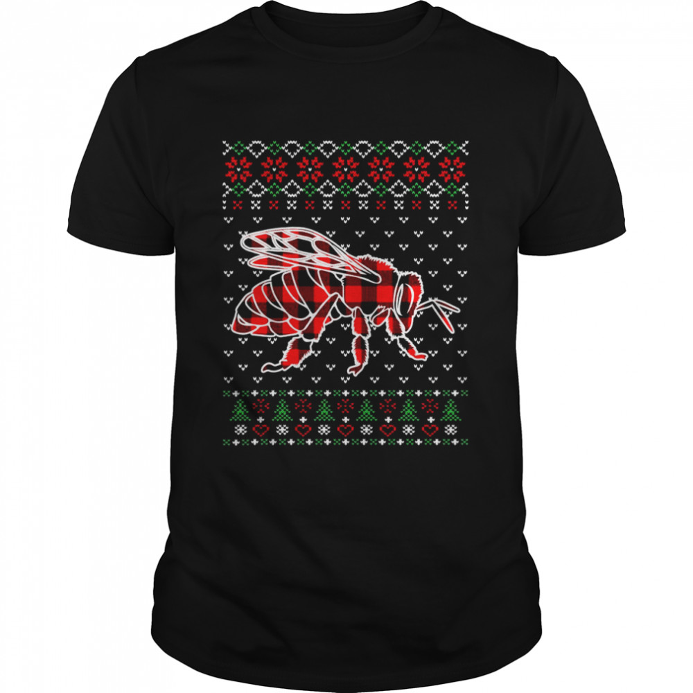 Red Plaid Animals Ugly Christmas Bee Classic Men's T-shirt