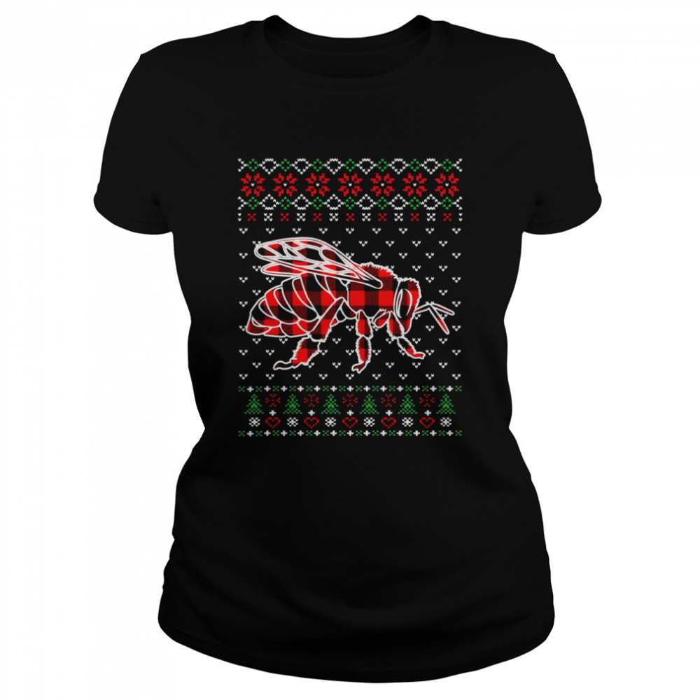 Red Plaid Animals Ugly Christmas Bee Classic Women's T-shirt