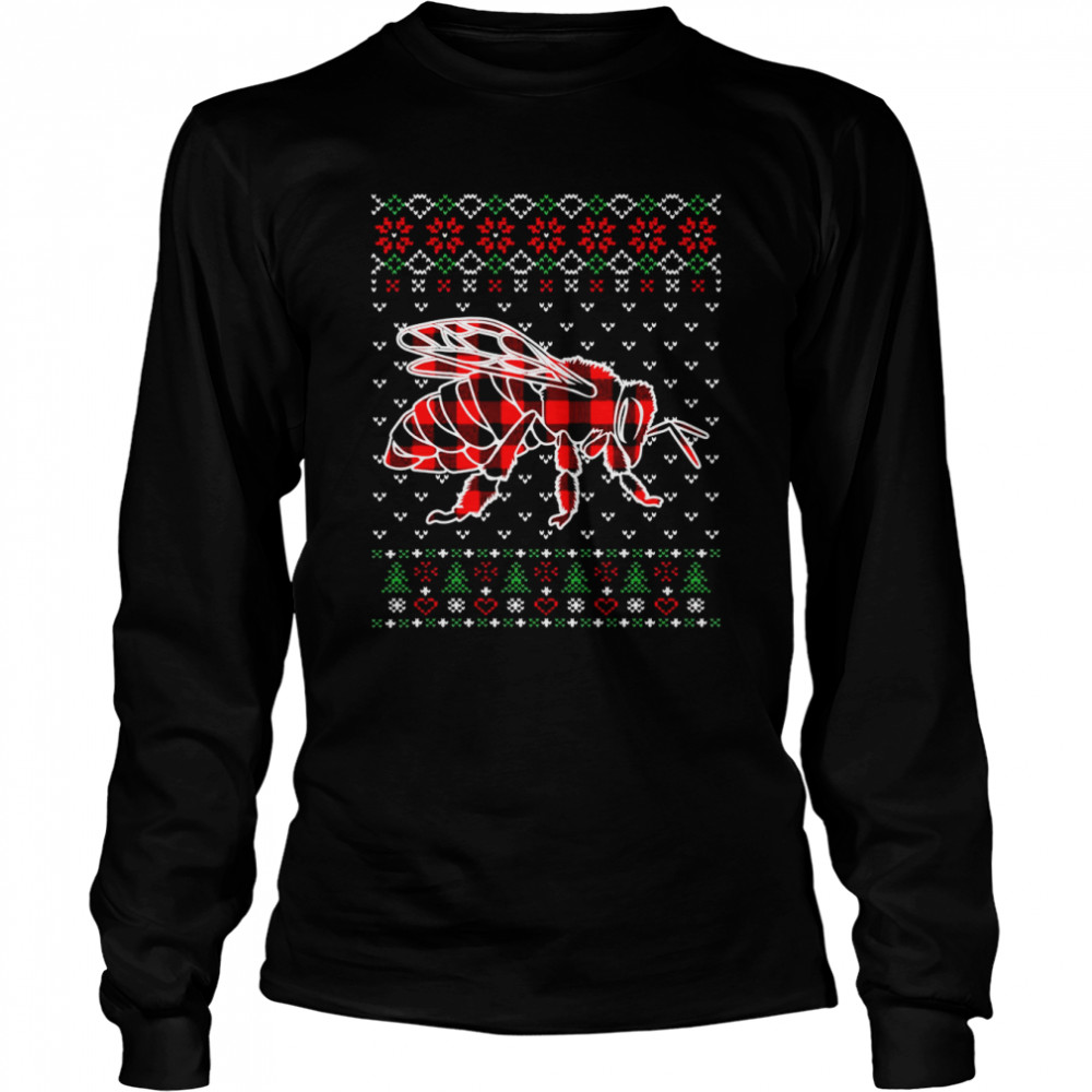 Red Plaid Animals Ugly Christmas Bee Long Sleeved T-shirt