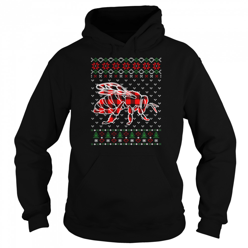 Red Plaid Animals Ugly Christmas Bee Unisex Hoodie