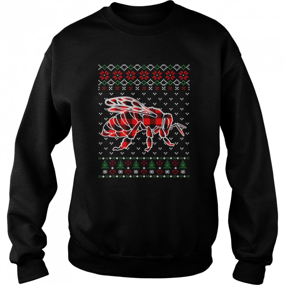 Red Plaid Animals Ugly Christmas Bee Unisex Sweatshirt