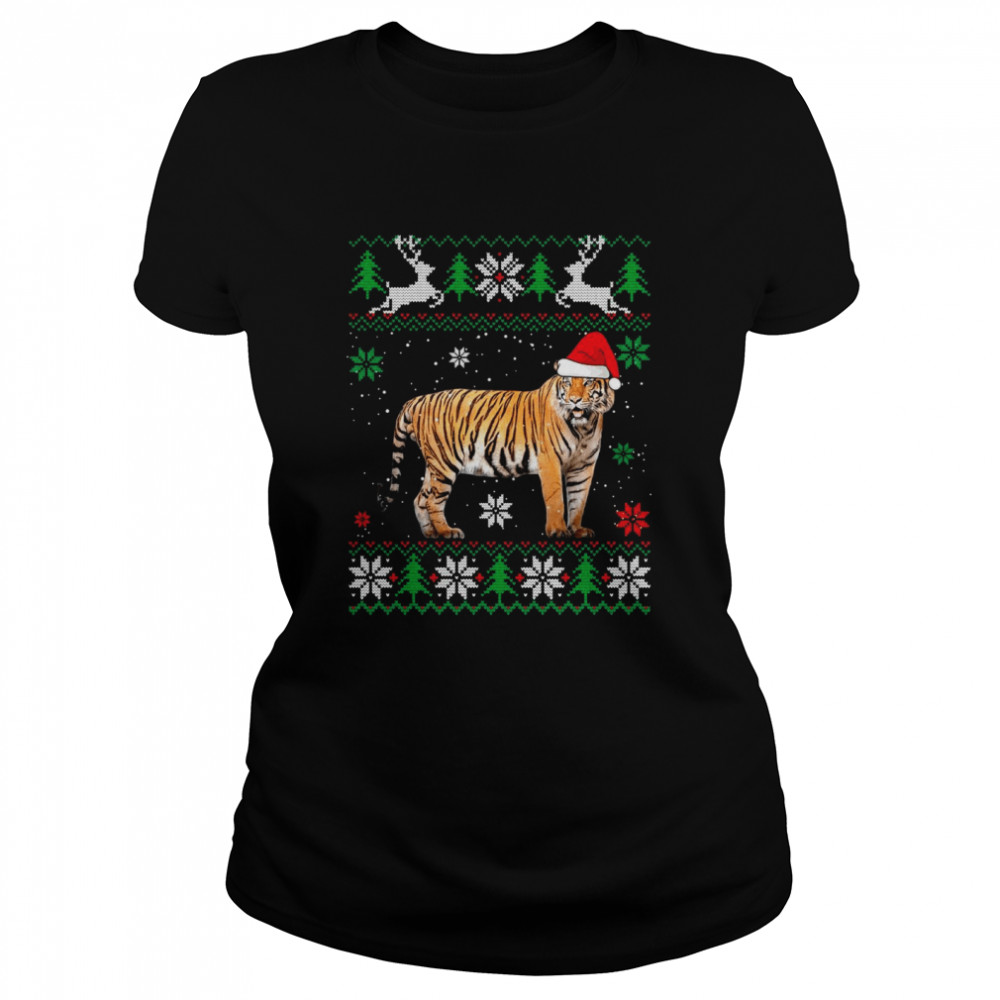 Ugly Christmas Tiger Santa Hat Animals Classic Women's T-shirt