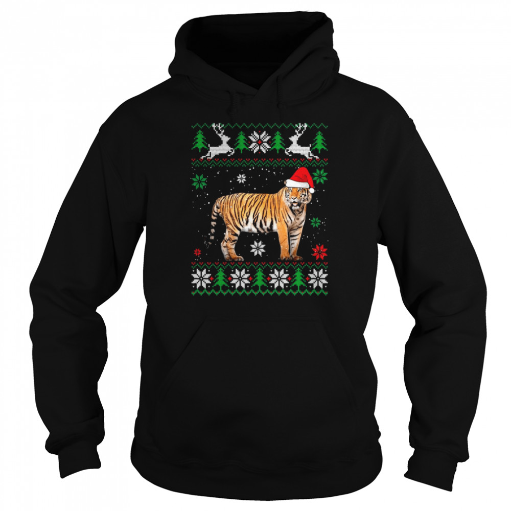 Ugly Christmas Tiger Santa Hat Animals Unisex Hoodie