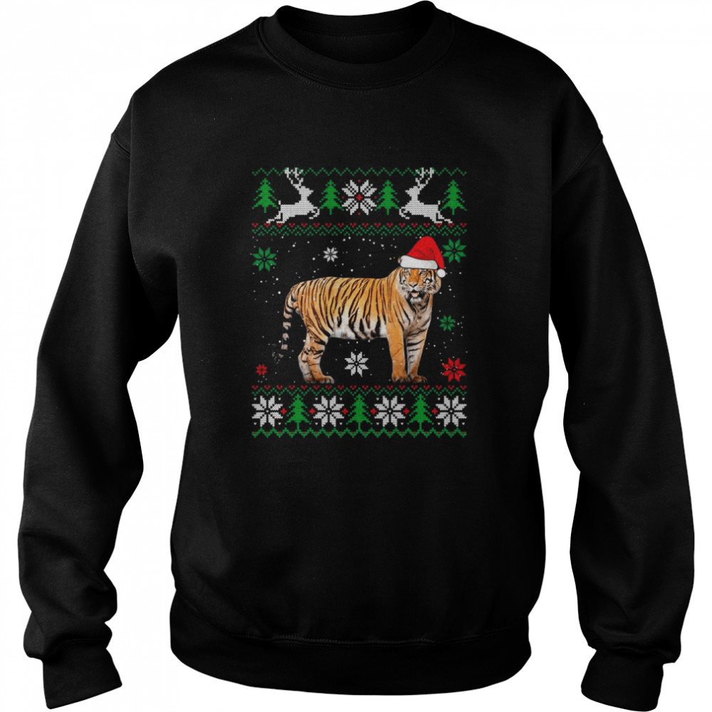 Ugly Christmas Tiger Santa Hat Animals Unisex Sweatshirt