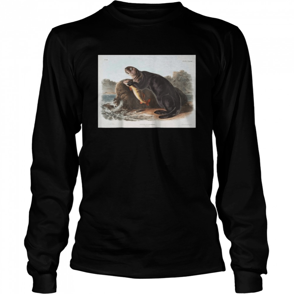 Vintage American Sea Otter Animal Illustration & Long Sleeved T-shirt