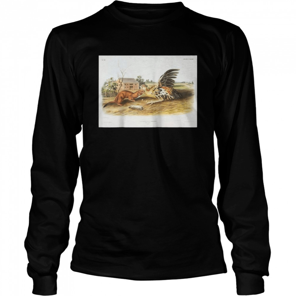 Vintage Tawny Weasel Animal Illustration & Long Sleeved T-shirt