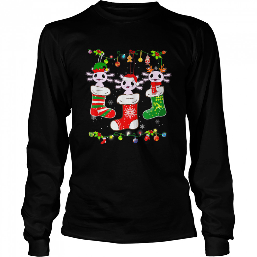 Axolotl Socks Christmas Light Funny Family Pajamas Xmas T- B09JS4S2YZ Long Sleeved T-shirt