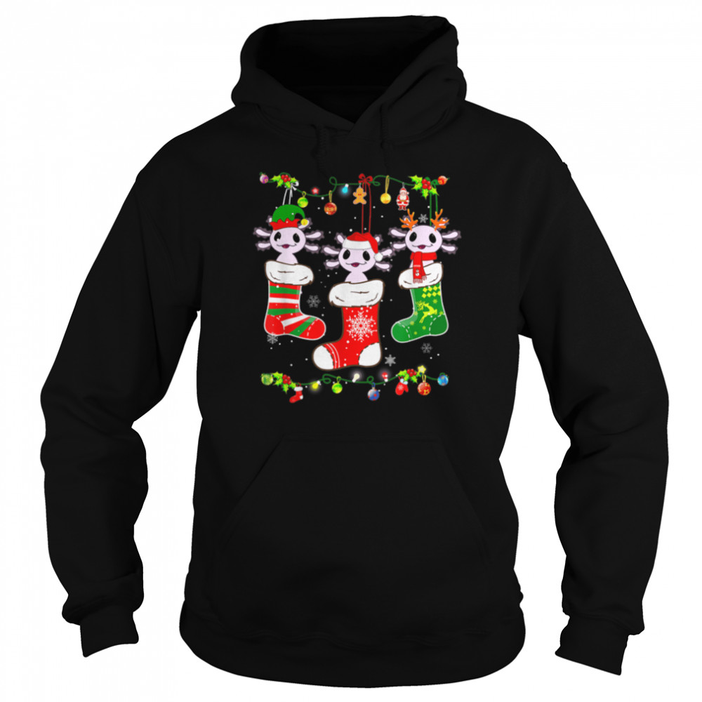 Axolotl Socks Christmas Light Funny Family Pajamas Xmas T- B09JS4S2YZ Unisex Hoodie