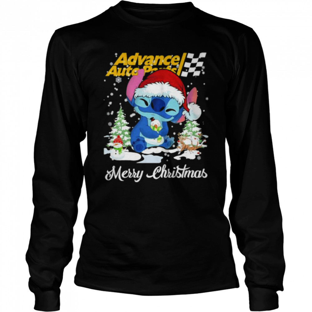 Baby Stitch Hug Snowman Advance Auto Parts Merry Christmas Long Sleeved T-shirt