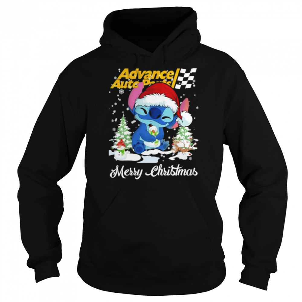 Baby Stitch Hug Snowman Advance Auto Parts Merry Christmas Unisex Hoodie