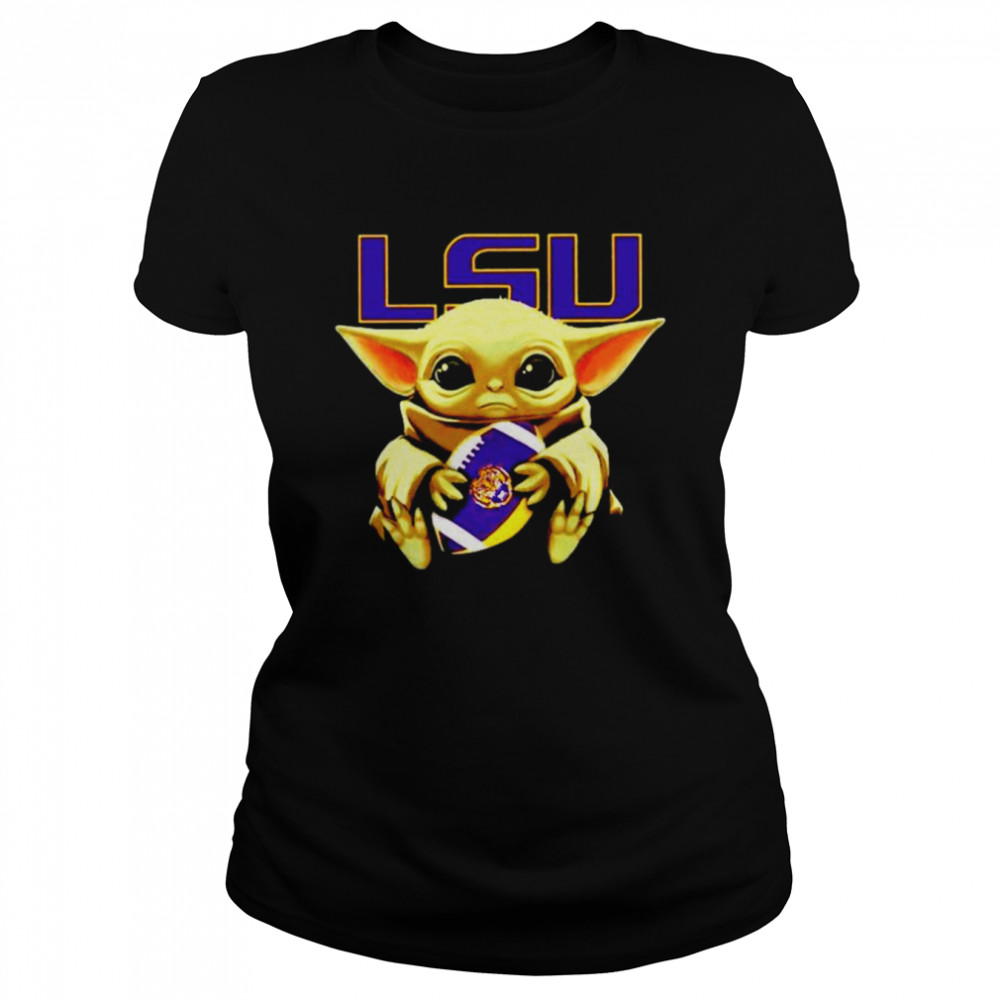 Baby Yoda Hug LSU Tigers Logo shirt Classic Women's T-shirt