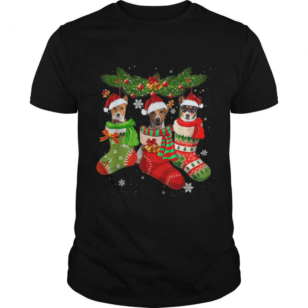 Basenji In Socks Christmas Santa Hat Xmas Lights Gifts T- B09JRX11SV Classic Men's T-shirt