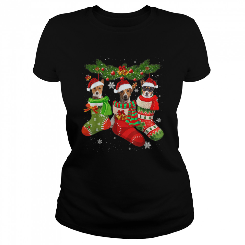 Basenji In Socks Christmas Santa Hat Xmas Lights Gifts T- B09JRX11SV Classic Women's T-shirt