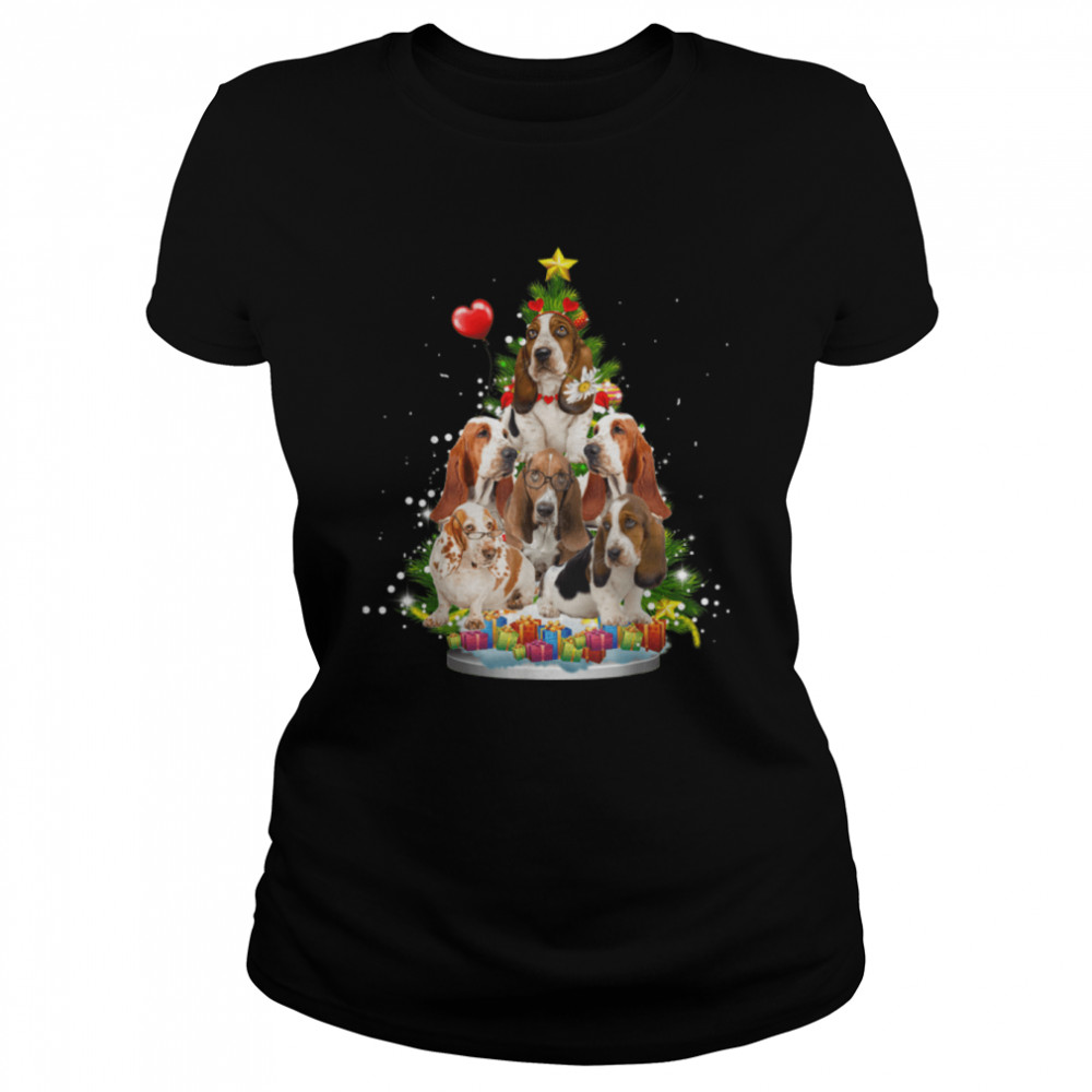 Basset hound Christmas Tree Ornament Santa Hat Xmas Gifts T- B09JW2G2Q1 Classic Women's T-shirt