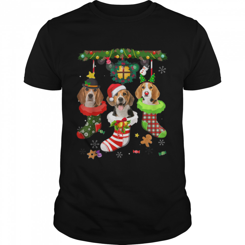 Beagle In Socks Christmas Santa Hat Xmas Lights Dog Lovers T- B09JS3JGNX Classic Men's T-shirt