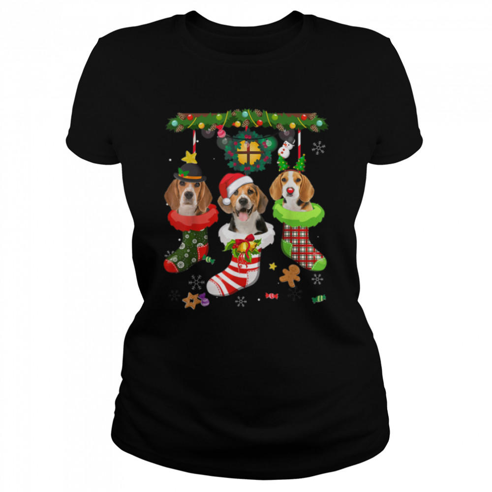 Beagle In Socks Christmas Santa Hat Xmas Lights Dog Lovers T- B09JS3JGNX Classic Women's T-shirt