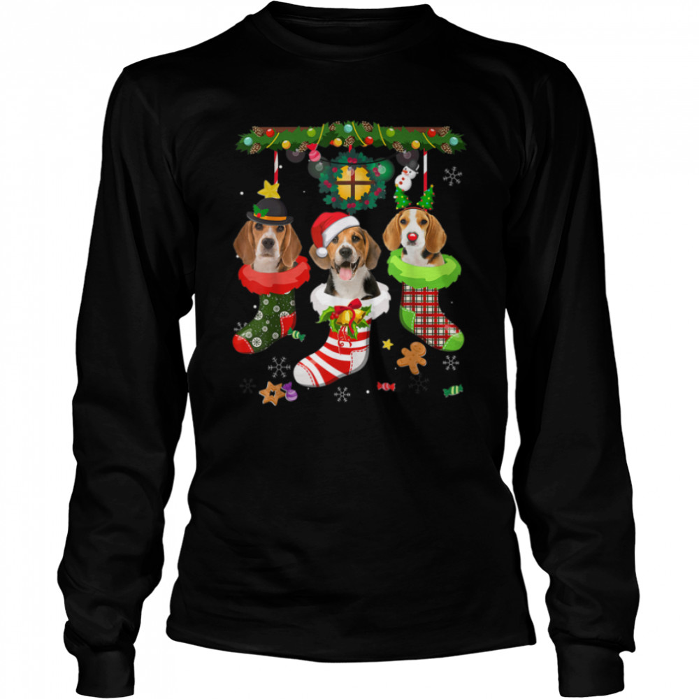 Beagle In Socks Christmas Santa Hat Xmas Lights Dog Lovers T- B09JS3JGNX Long Sleeved T-shirt