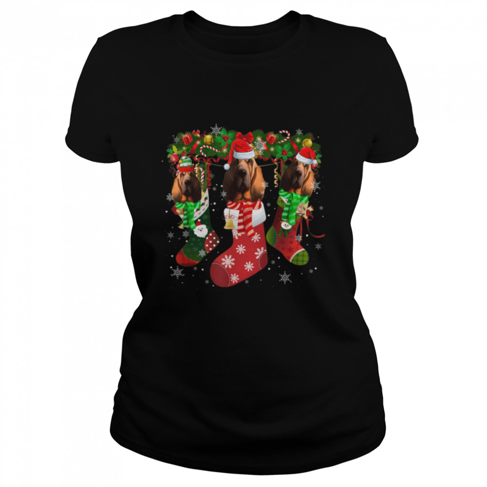 Bloodhound Socks Christmas Funny Family Pajamas Christmas T- B09JSR3SLB Classic Women's T-shirt