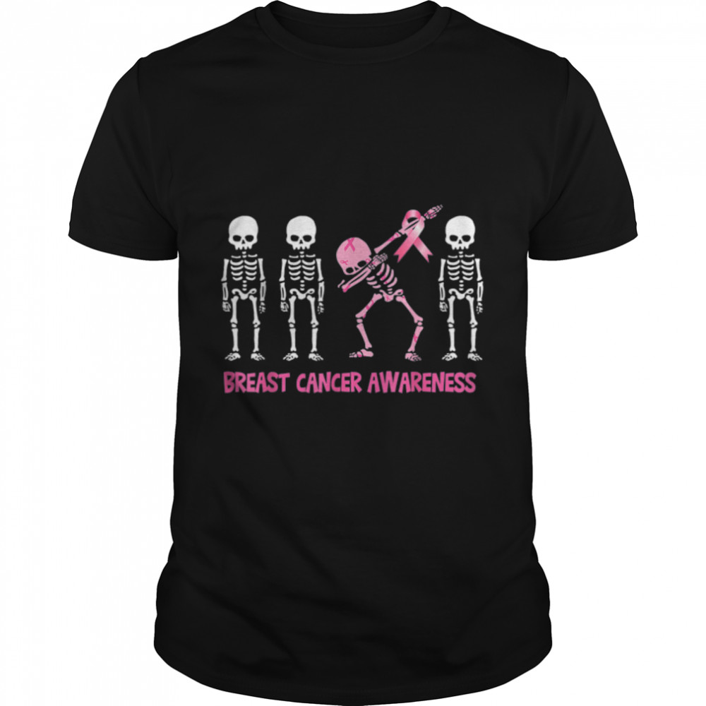 Dabbing Skeleton Pink Ribbon Breast Cancer Halloween T- B09JZ7Y6V1 Classic Men's T-shirt