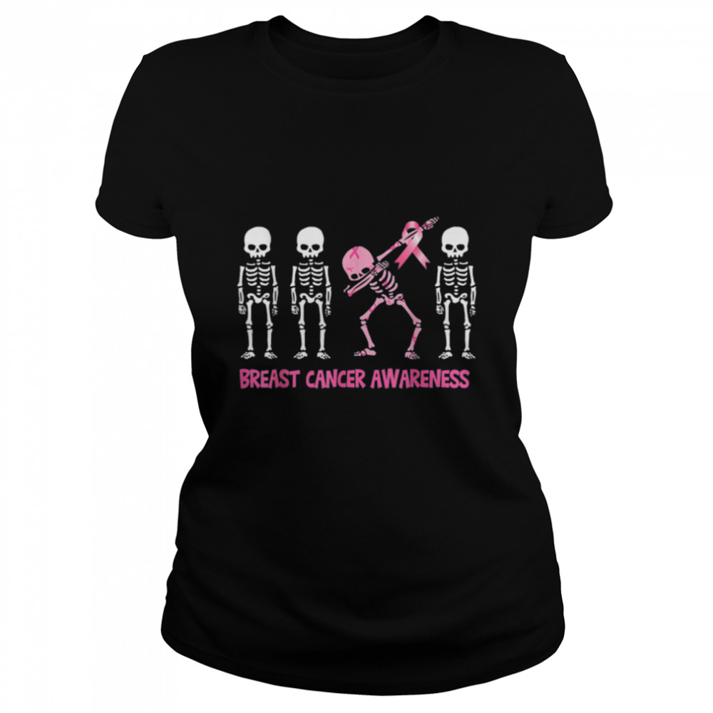 Dabbing Skeleton Pink Ribbon Breast Cancer Halloween T- B09JZ7Y6V1 Classic Women's T-shirt