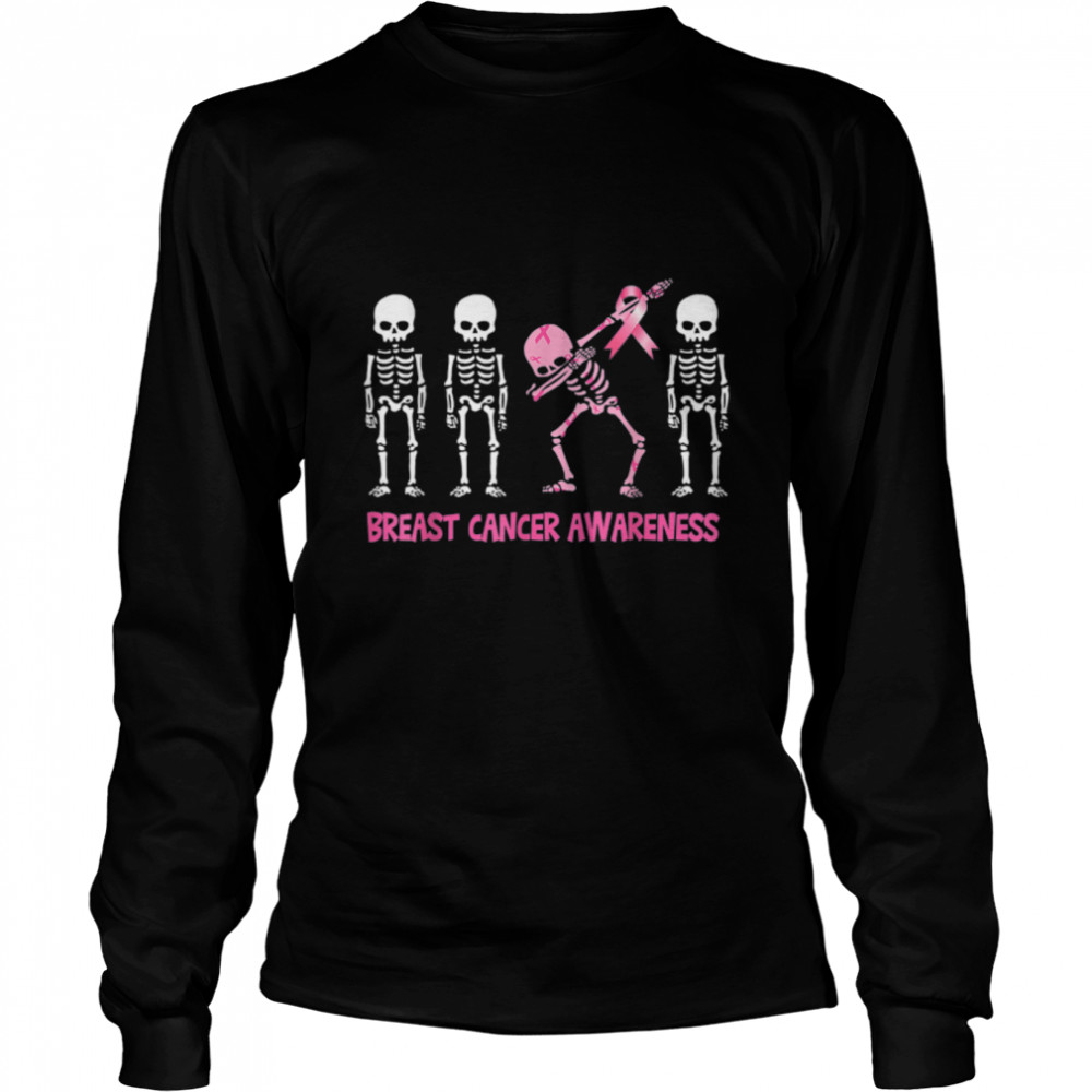 Dabbing Skeleton Pink Ribbon Breast Cancer Halloween T- B09JZ7Y6V1 Long Sleeved T-shirt