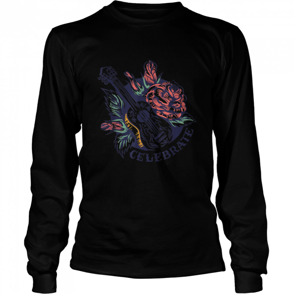 Day Of Dead Guitar Flowers Mexico Carnival T- B09JY1VCTQ Long Sleeved T-shirt