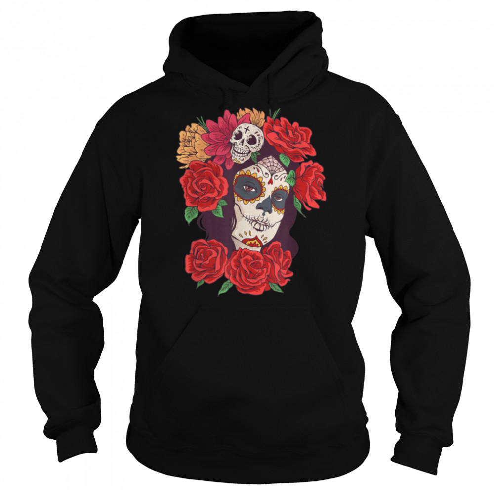 Day Of The Dead Woman - Skeleton Skull Roses - Halloween T- B09JYPGNRM Unisex Hoodie