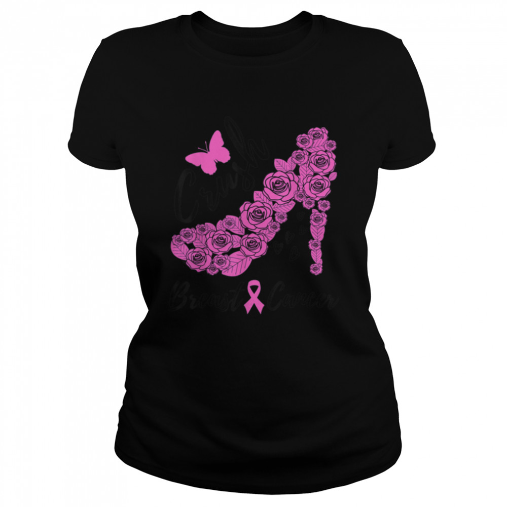 Floral High Heel Ribbon Crush Braest Cancer Fighter For Her T- B09K26PBW9 Classic Women's T-shirt