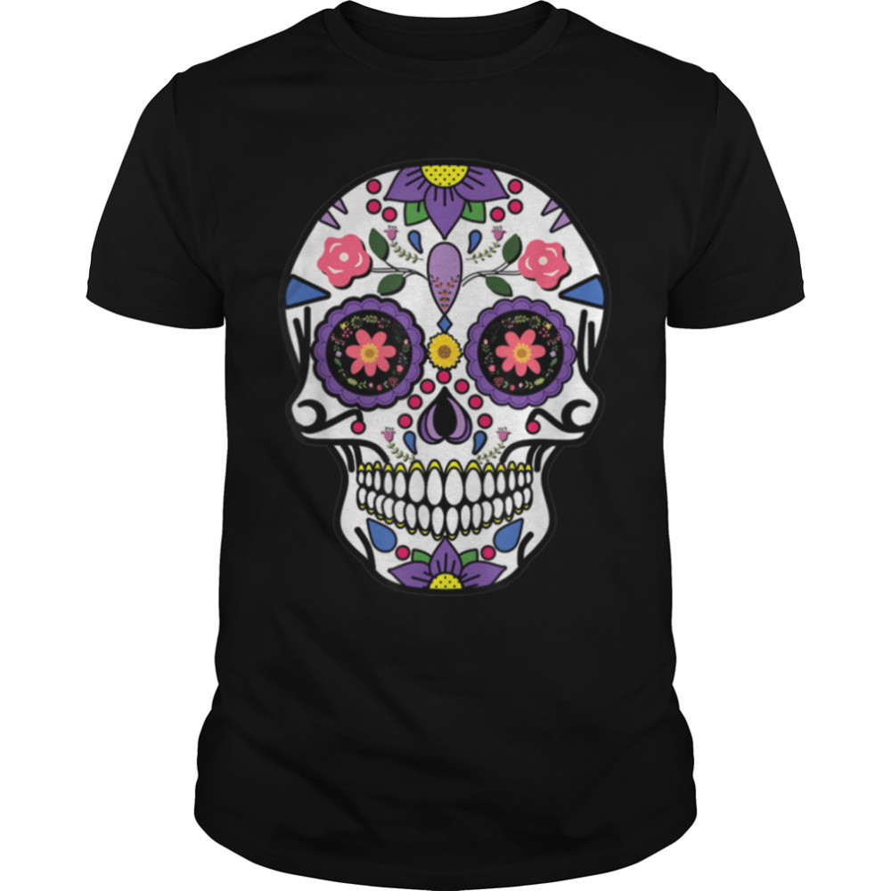 Flower Sugar Skull Souls Day Muertos Day Of Dead Halloween T-Shirt B09JXR1KHB