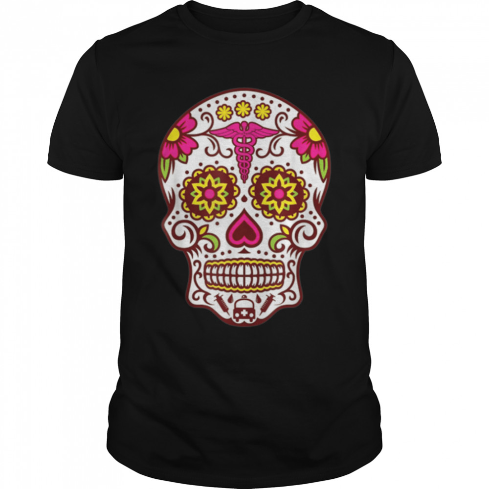 Flower Sugar Skull Souls Day Muertos Day Of Dead Halloween T-Shirt B09JXVMT96